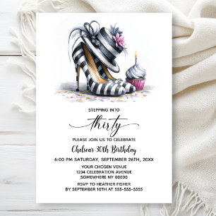 Striped Stiletto Shoes 30th Birthday Invitation
