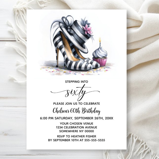 Striped Stiletto Shoes 60th Birthday Invitation (Creator Uploaded)