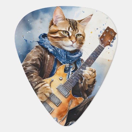 Striped Tabby Cat Rock Star Playing Guitar Brown  Guitar Pick