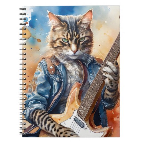 Striped Tabby Cat Rock Star Playing the Guitar Notebook