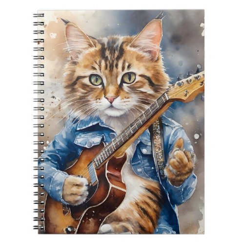 Striped Tabby Cat Rock Star Playing the Guitar Notebook