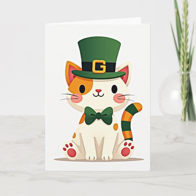Striped Tail Cat St Patricks Card (Front)