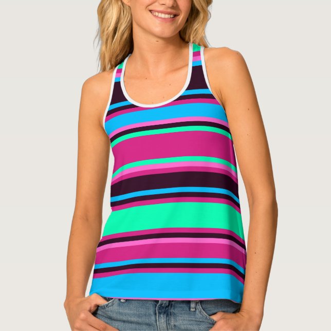 Striped Tank Top - Magenta , Aqua, & Blue (Front)