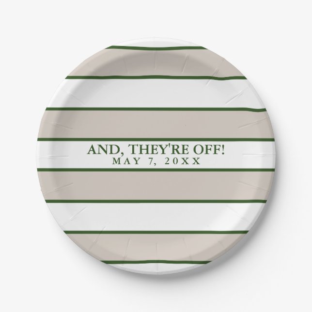 Striped Taupe/Hunter Green Personalized Paper Plates (Front)