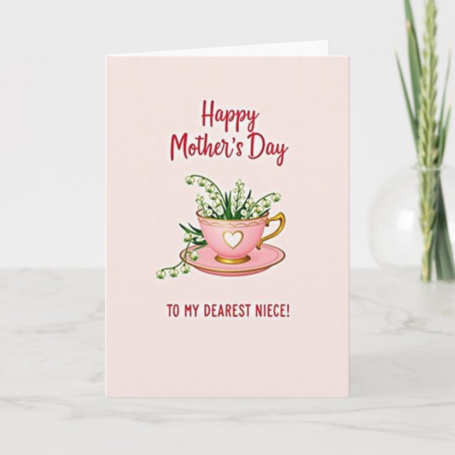 Striped Teacup Flowers Mothers Card (Front)