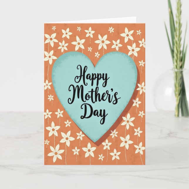 Striped Teal Heart Blossom Card (Front)