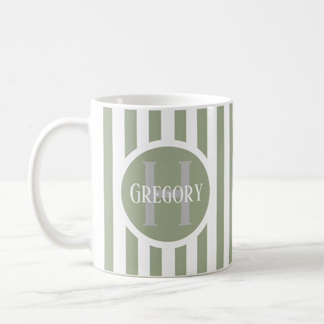 Striped Template Green C22 Long Name Initial  Coffee Mug (Left)