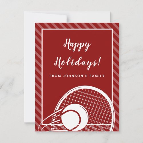 Striped Tennis Theme Christmas Player Greeting Fun Holiday Card