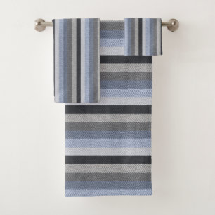 Striped textured herringbone bath towel set