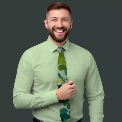 Striped Tie with Green Floral Pattern