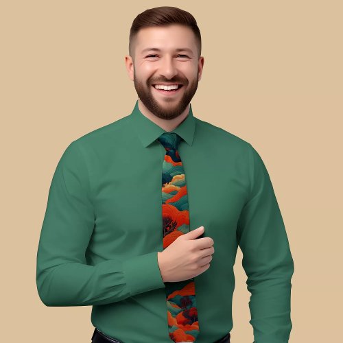 Striped Tie with Tropical Sunset Pattern