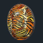 Striped Tiger Fur Animal Print Pattern Dart Board<br><div class="desc">This trendy animal print dartboard features a striped tiger print pattern with black animal stripes on a very bright orange, yellow and cream fur background. Bring out the wild cat in you with this cool feline design. It's the perfect bold, original look for animal lovers. Check our shop for matching...</div>