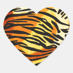 Striped Tiger Fur Animal Print Pattern Heart Sticker