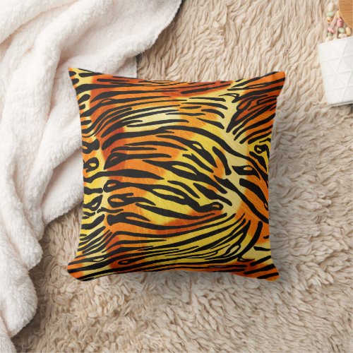 Striped Tiger Fur Animal Print Pattern Throw Pillow