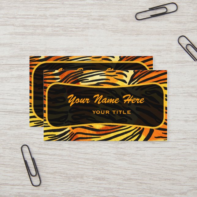 Striped Tiger Fur Print Pattern Business Card (Front/Back In Situ)