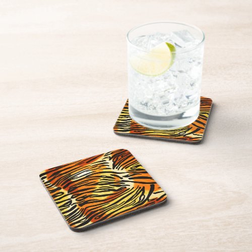 Striped Tiger Fur Print Pattern Drink Coaster