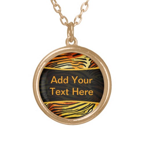 Striped Tiger Fur Print Pattern Personalized Gold Plated Necklace