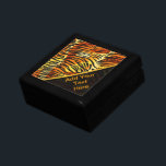 Striped Tiger Fur Print Pattern Personalized Keepsake Box<br><div class="desc">This trendy jewelry box features a striped tiger print pattern with black animal stripes on a very bright orange, yellow and cream fur background. Bring out the wild cat in you with this cool feline design. It's the perfect bold, original look for animal lovers. Add your own text to the...</div>