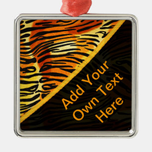 Striped Tiger Fur Print Pattern Personalized Metal Ornament