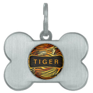 Striped Tiger Fur Print Pattern Personalized Pet Name Tag