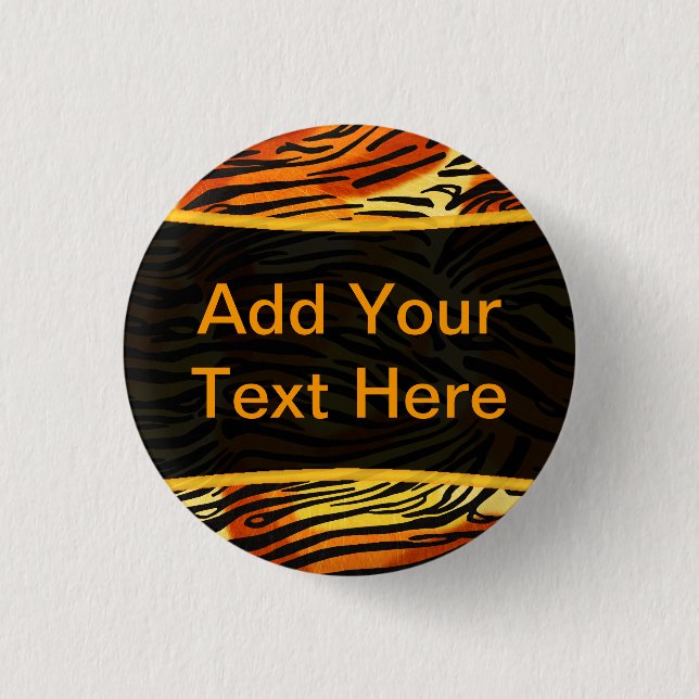 Striped Tiger Fur Print Pattern Personalized Pinback Button (Front)