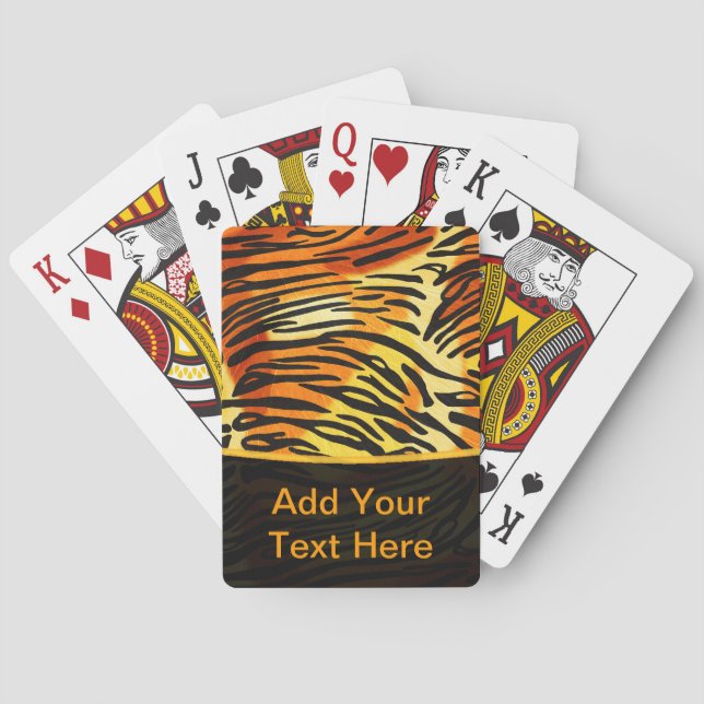 Striped Tiger Fur Print Pattern Personalized Poker Cards (Back)