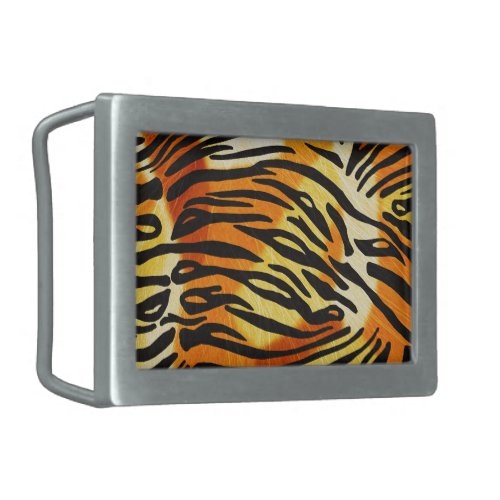 Striped Tiger Fur Print Pattern Rectangular Belt Buckle