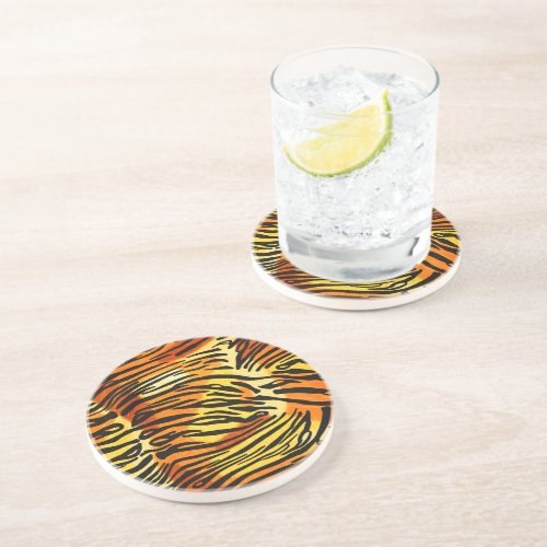 Striped Tiger Fur Print Pattern Sandstone Coaster