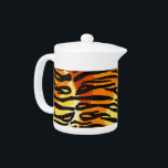 Striped Tiger Fur Print Pattern Teapot<br><div class="desc">This trendy tea pot features a striped tiger print pattern with black animal stripes on a very bright orange, yellow and cream fur background. Bring out the wild cat in you with this cool feline design. It's the perfect bold, original look for animal lovers. Check our shop for matching items....</div>