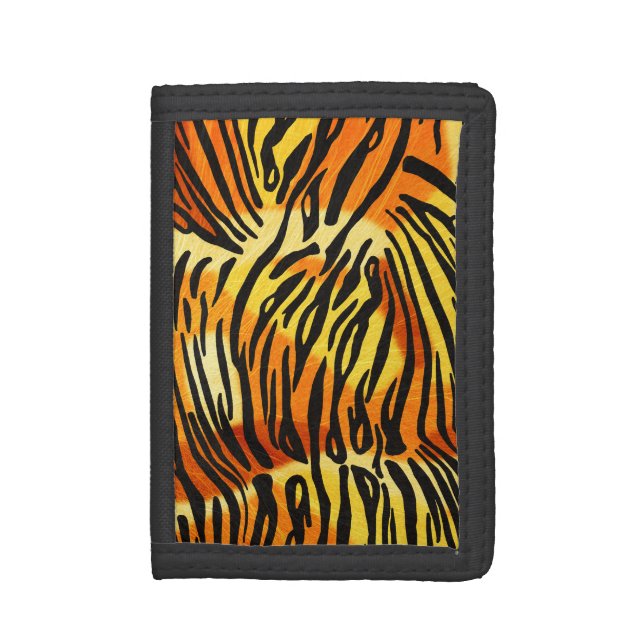 Striped Tiger Fur Print Pattern Tri-fold Wallet (Front Vertical)