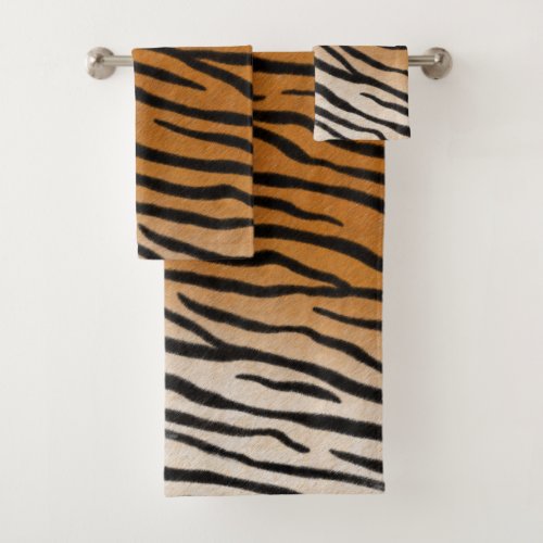 Striped Tiger Fur Realistic Exotic Animal Print Bath Towel Set
