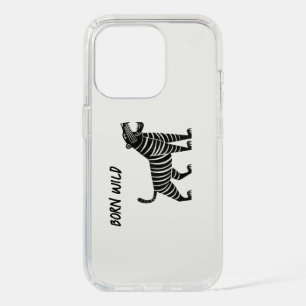 Striped Tiger Illustration – Minimalist Folk Anima iPhone 15 Pro Case