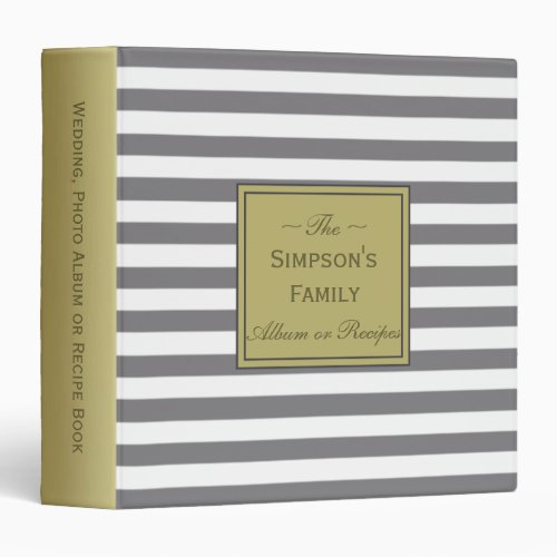 Striped Titanium Grey White Wedding Album Recipes 3 Ring Binder