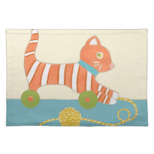 Striped Toy Cat with Ball of String Cloth Placemat