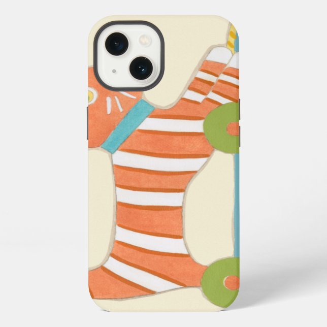 Striped Toy Cat with Ball of String Iphone Case (Back)