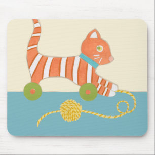 Striped Toy Cat with Ball of String Mouse Pad