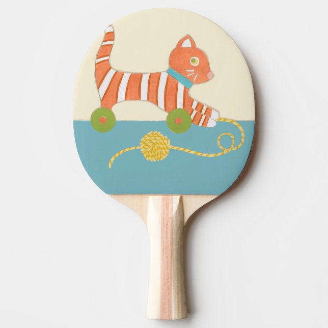 Striped Toy Cat with Ball of String Ping-Pong Paddle (Front)