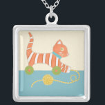 Striped Toy Cat with Ball of String Silver Plated Necklace<br><div class="desc">Who wants to play with this striped toy cat by Chariklia Zarris? If only it were a real toy and not a print you could drag it around by the ball of attached string or push it along using the wheels underneath. A great gift for a child's nursery, order your...</div>