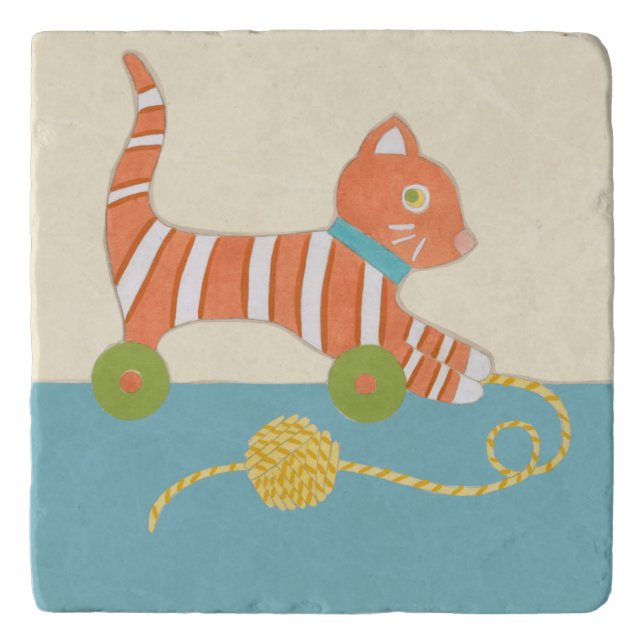 Striped Toy Cat with Ball of String Trivet (Front)