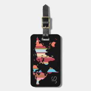 striped travel world map personalized luggage tag
