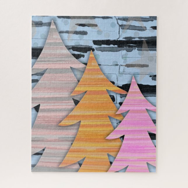 Striped Trees Winter Landscape Scene  Jigsaw Puzzle (Vertical)