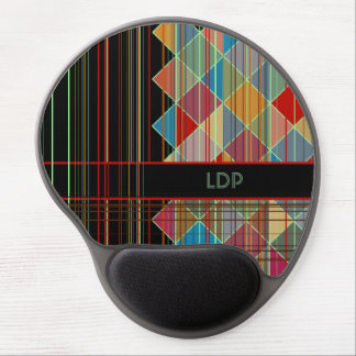 Striped Triangle Shapes with Initials on Black Gel Mouse Pad