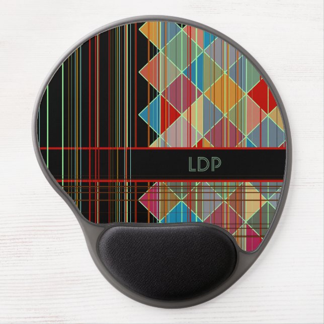 Striped Triangle Shapes with Initials on Black Gel Mouse Pad (Front)