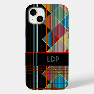 Striped Triangle Shapes with Initials on Black iPhone 14 Plus Case