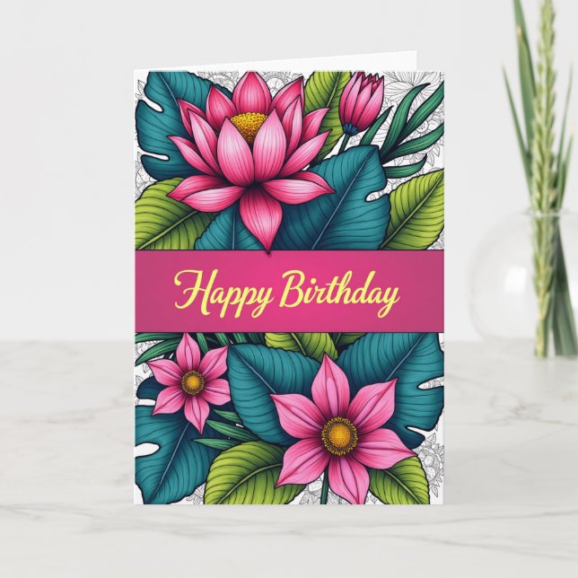 Striped Tropical Floral Card (Front)