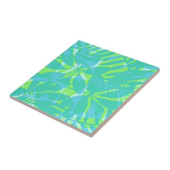 Striped tropical leaves ceramic tile (Side)