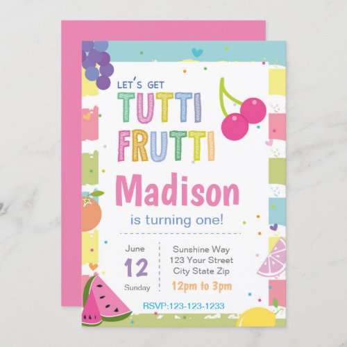 Striped Tutti Fruitti Birthday Invitation