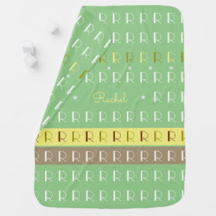 Striped Typography Initials Sage Baby Blanket