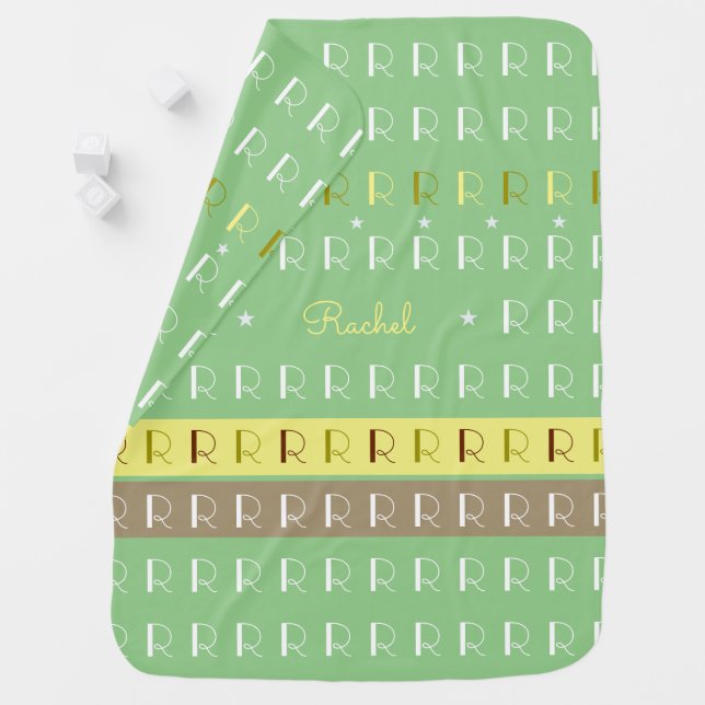 Striped Typography Initials Sage Baby Blanket (In Situ)