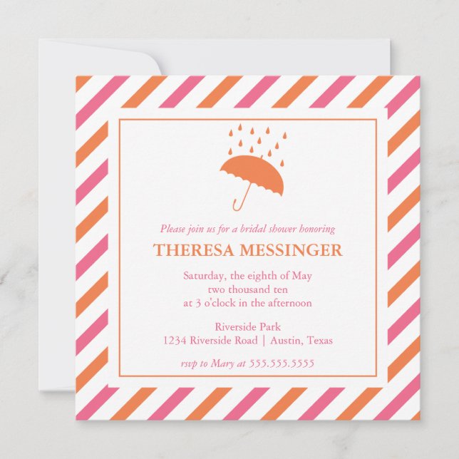 Striped Umbrella Bridal Shower Invitation (Front)